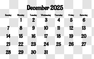 December 2025 Calendar - November 2025 Calendar Transparent PNG