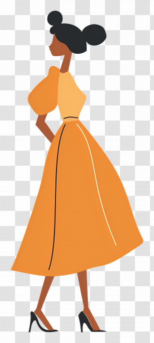 Woman In Dress - Stylized Woman Illustration In Orange Dress Transparent PNG