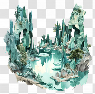 Island Landscape - Fantasy Landscape With Mountains And Water Transparent PNG