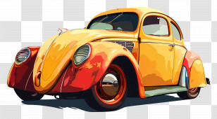 Car Clipart - Yellow And Red Vintage Car Illustration Transparent PNG