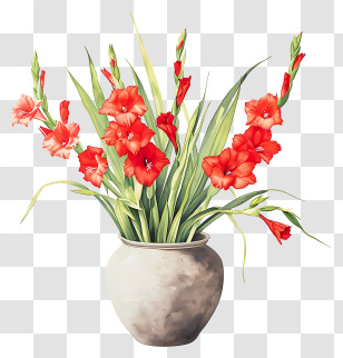 Gladiolus - Beautiful Flower Vase With Red Blooms Transparent PNG