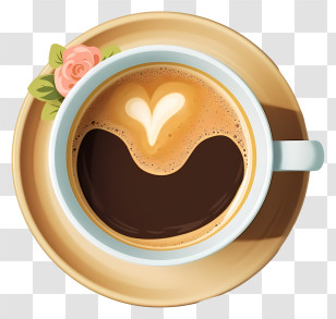 Coffee Cup - Cup Of Coffee With Latte Art And Flower Transparent PNG