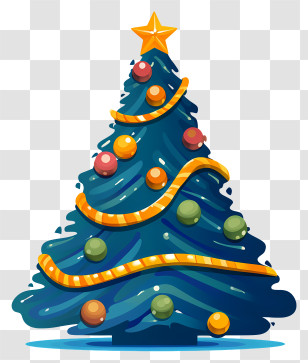 Christmas Tree - Decorated Christmas Tree With Ornaments And Star Transparent PNG