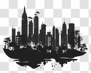 City Silhouette - Urban City Skyline Silhouette Transparent PNG