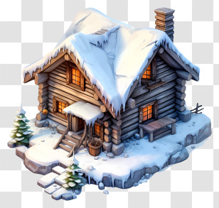 Wooden House - Snowy Cabin In Winter Landscape Transparent PNG