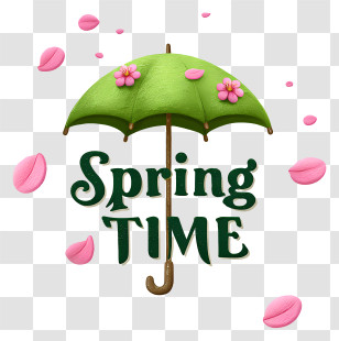 Logo Word Spring Time - Spring Time Green Umbrella Transparent PNG