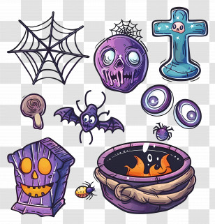 Halloween Background - Halloween Elements With Spider Webs And Skulls Transparent PNG