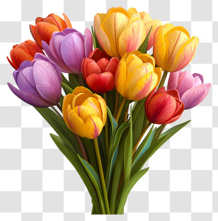 Multicolored Paints Tulips Bouquet - Colorful Tulip Bouquet Illustration Transparent PNG