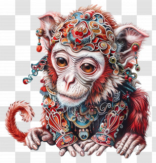 Chinese Zodiacs - Colorful Decorative Monkey With Ornate Patterns Transparent PNG
