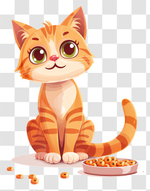 Cat Food - Adorable Cartoon Orange Cat With Food Bowl Transparent PNG