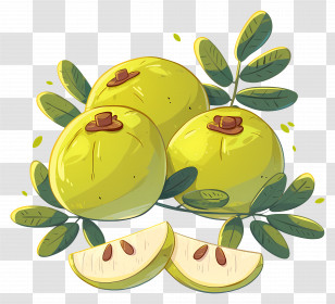 Amla Fruit - Cartoon Green Fruits With Leaves Transparent PNG
