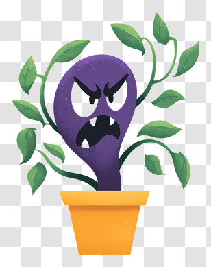 Halloween Monster Plant - Angry Purple Plant Cartoon Transparent PNG