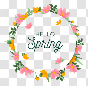 Wreath Of Flowers - Hello Spring Floral Wreath Transparent PNG