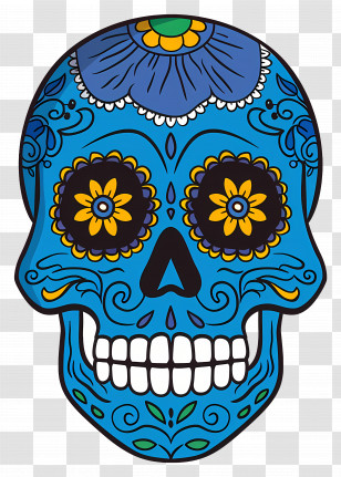 Mexican Skull - Decorative Blue Sugar Skull For Day Of The Dead Transparent PNG