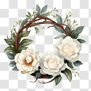 White Rose Flower - White Rose Wreath With Natural Elements Transparent PNG