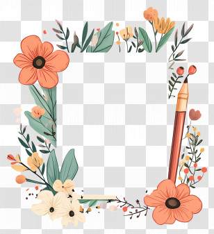 Cute Paper - Floral Frame With Pencil Transparent PNG