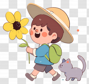 Preschooler - Cartoon Child Holding A Sunflower Transparent PNG