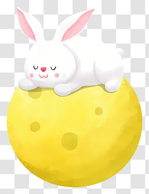 Bunny Sleeping On Moon - Cute White Rabbit On The Moon Transparent PNG