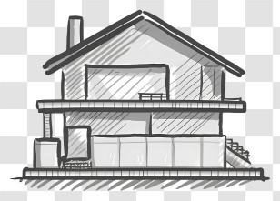 Residential Building - Architectural House Illustration In Sketch Style Transparent PNG
