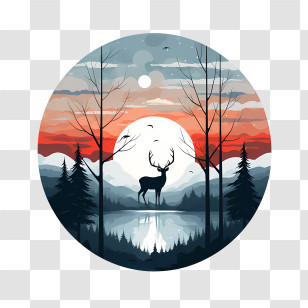 December Solstice - Deer Silhouette At Sunset Transparent PNG