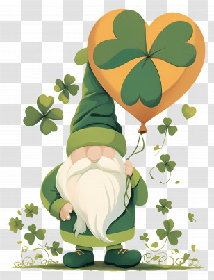St Patricks Day Gnome - Gnome With Clover Balloon Illustration Transparent PNG