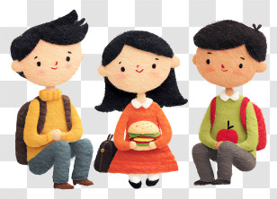 School Students On Lunch - Cartoon Kids Sitting Together Transparent PNG