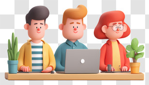 Employees Working In Office - Cartoon Office Workers At Desk Transparent PNG