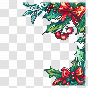 Christmas Corner - Holly And Ribbon Corner Christmas Decoration Transparent PNG