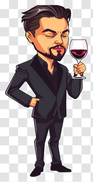 Leonardo Dicaprio - Cartoon Man With Wine Glass Transparent PNG