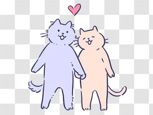 Cats - Cute Drawing Of Cats Holding Hands Transparent PNG
