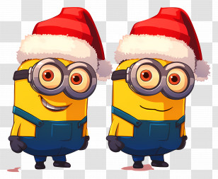Minions Christmas - Cartoon Characters With Santa Hats For Christmas Transparent PNG