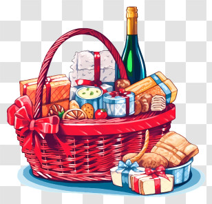 Red Wicker Basket - Festive Gift Basket With Food And Wine Transparent PNG