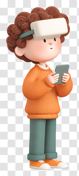 Boy Enjoying Video - Boy With VR Headset And Smartphone Transparent PNG