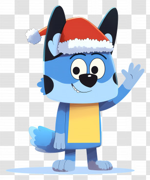 Bluey - Blue Cartoon Character With Santa Hat For Christmas Transparent PNG