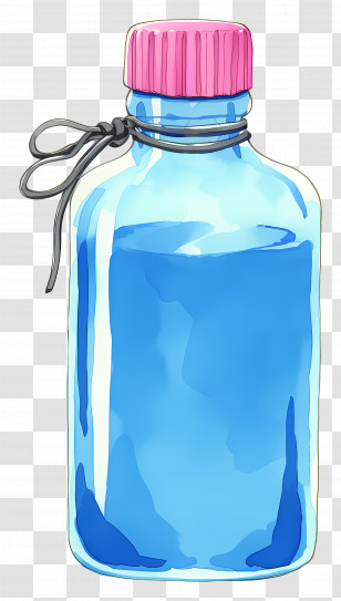Watercolor Bottle - Blue Glass Bottle With Pink Cap Transparent PNG