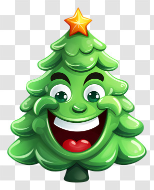 Christmas Tree - Smiling Christmas Tree With Star Transparent PNG