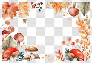 Autumn Background - Autumn Leaves And Mushrooms Frame Decoration Transparent PNG