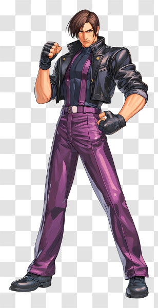 Muscular Anime Man - Stoic Fighter In Leather Jacket Transparent PNG