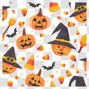 Halloween Background - Halloween Pumpkin And Witch Hat Pattern Transparent PNG