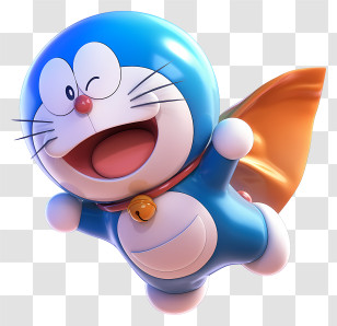 3d Doraemon - Flying Blue Cartoon Cat With Cape Transparent PNG