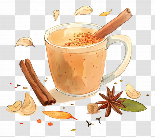 Masala Chai - Spiced Chai Drink With Decorative Spices Transparent PNG