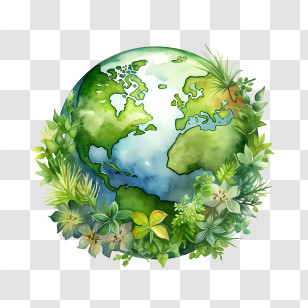 Green Planet Earth - Earth Surrounded By Greenery And Leaves Illustration Transparent PNG