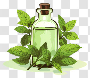 Essential Oil - Mint Leaves With Essential Oil Bottle Transparent PNG