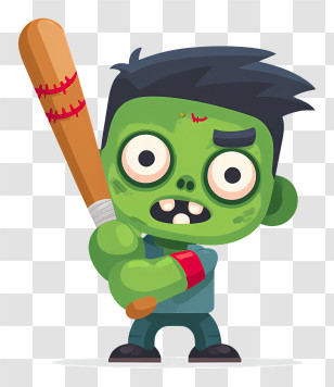 Zombie Holding Baseball Bat - Cartoon Zombie With Bat Illustration Transparent PNG