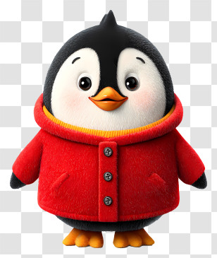 Cute Cartoon Penguin - Adorable Penguin In Red Coat Transparent PNG