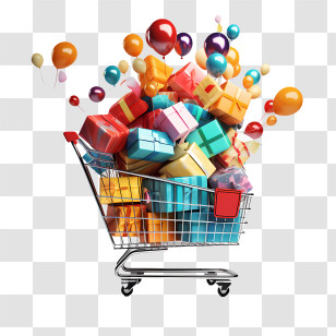 Black Friday - Gift-Filled Shopping Cart With Balloons Transparent PNG