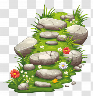 Path Stone - Garden Path With Rocks And Blooming Flowers Transparent PNG