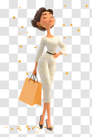 Stylish Woman Holding Shopping Bag - Chic Shopper Cartoon Woman Transparent PNG