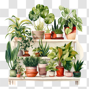 Houseplant Appreciation Day - Beautiful Indoor Potted Plants On Shelves Transparent PNG