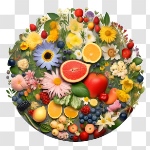World Food Day - Vibrant Fruits And Flowers Arrangement Transparent PNG